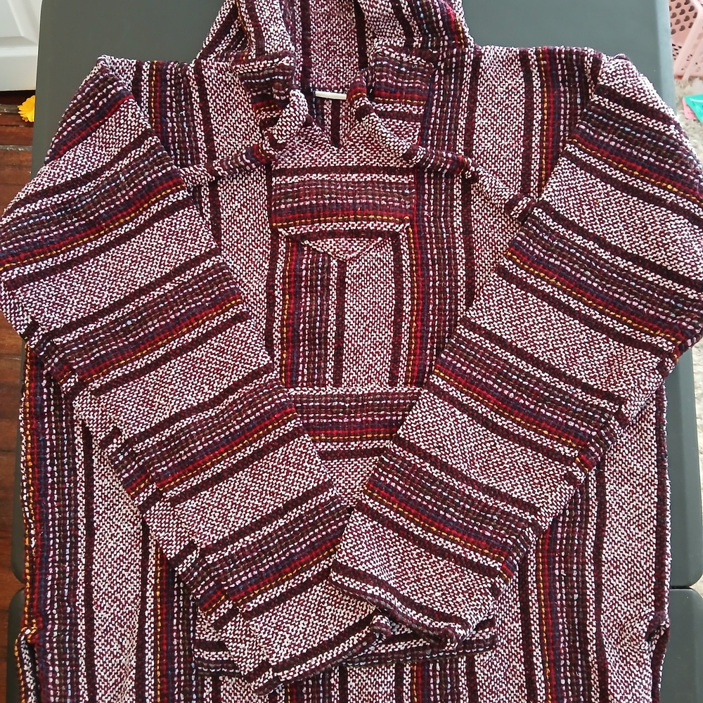 Men's Striped Hooded Jacket - Red and Black